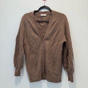 Aritzia Babaton Bespoke Tan Ribbed Vneck Cardigan Sweater Ribbed brown 2XS
